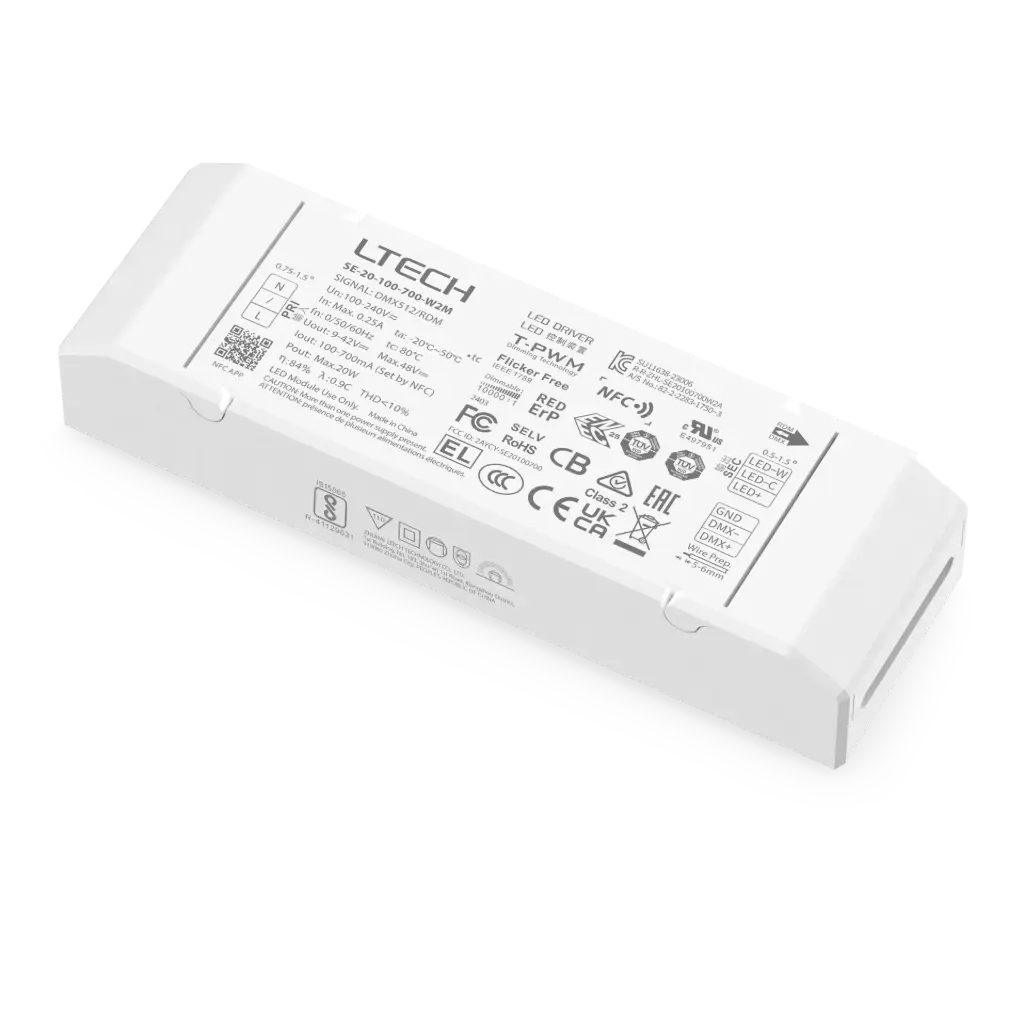 [2278801] LTECH LTSYS Driver CC DMX 2CH 100-700mA 20W NFC - SE-20-100-700-W2M