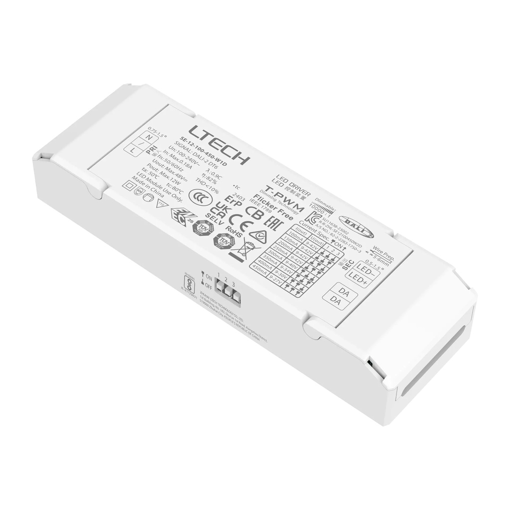 LTECH LTSYS Driver CC DALI DT6 1CH 100-450mA 12W - SE-12-100-450-W1D