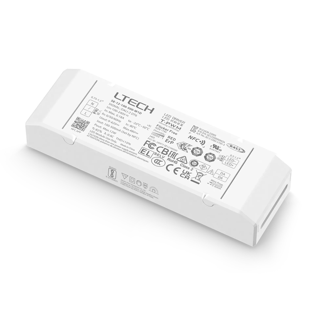 LTECH LTSYS Driver CC DALI DT6 1CH 100-500mA 12W NFC UL - SE-12-100-500-W1D