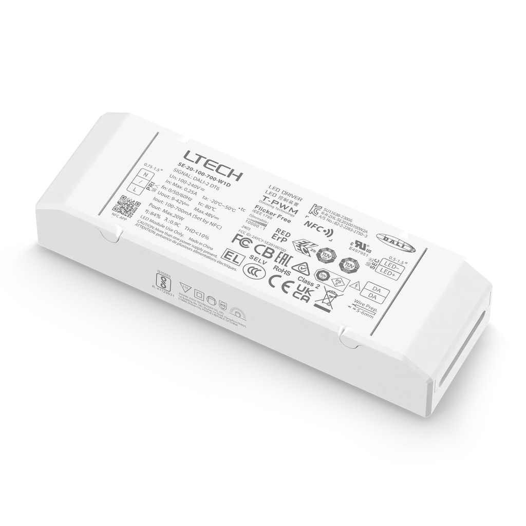 LTECH LTSYS Driver CC DALI DT6 1CH 100-700mA 20W NFC UL - SE-20-100-700-W1D
