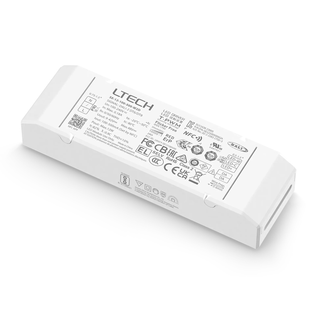 LTECH LTSYS Driver CC DALI DT6/DT8 2CH 100-500mA 12W NFC UL - SE-12-100-500-W2D