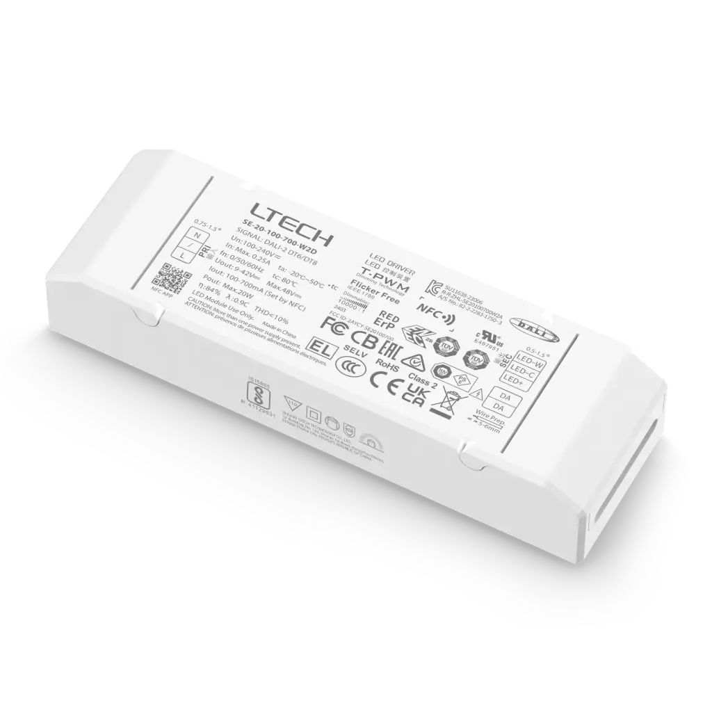 LTECH LTSYS Driver CC DALI DT6/DT8 2CH 100-700mA 20W NFC UL - SE-20-100-700-W2D